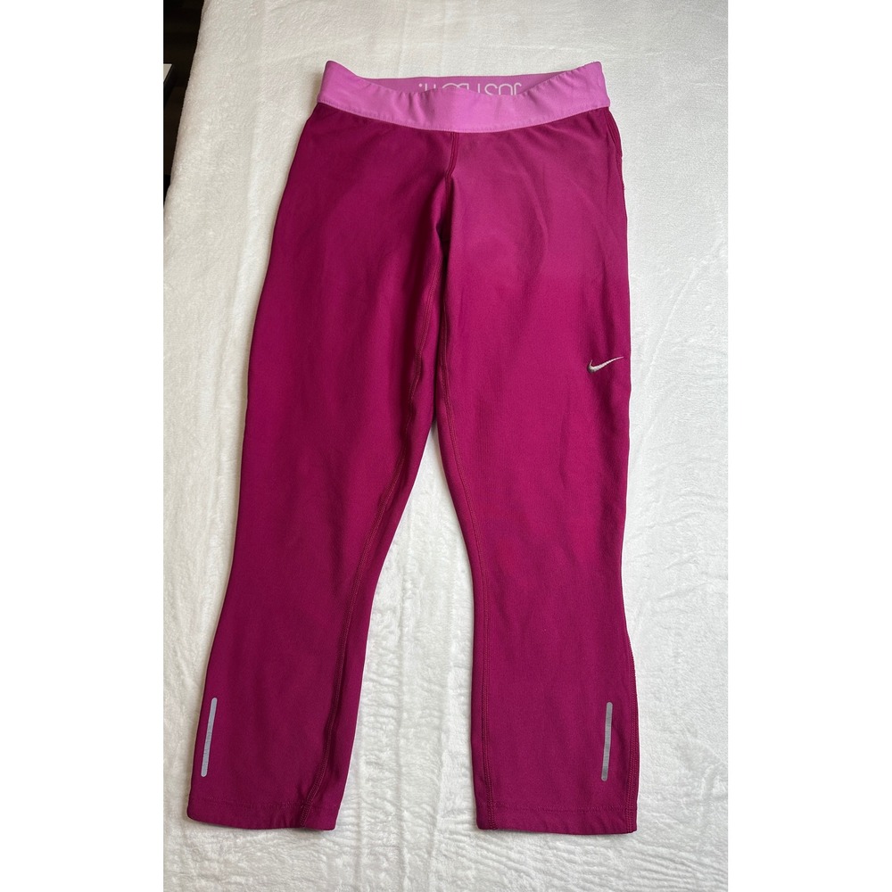 Nike Dri-FIT Leggings Women Small Pink Capri Running Yoga Back Pocket Reflective